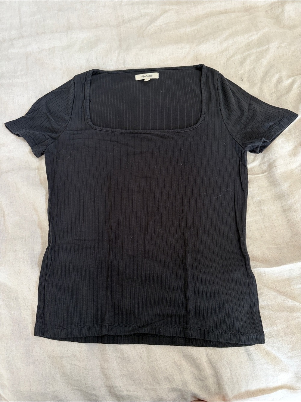Madewell Black Ribbed Square-Neck Short Sleeve Tee